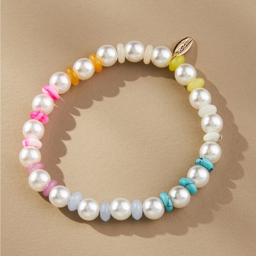 ☀️🔥Anthropologie - Pearl & Pastel Beaded Stretch Bracelet - OS - Picture 1 of 3